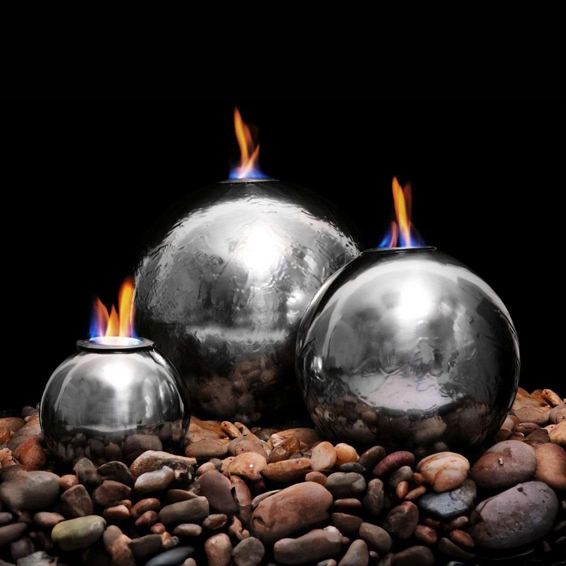 Stainless Steel Fire & Water Feature Magma Triple Sphere H27cm